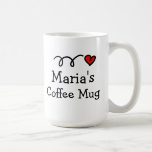 Personalized coffee mug with custom name and heart