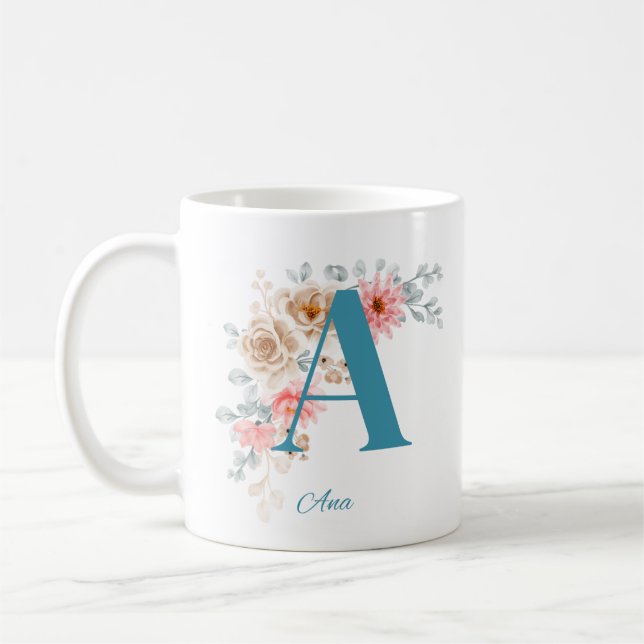 Personalized Coffee Mug with Name & Alphabet A (Left)
