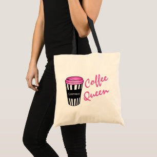 Personalized Coffee Queen Striped Cup Tote Bag