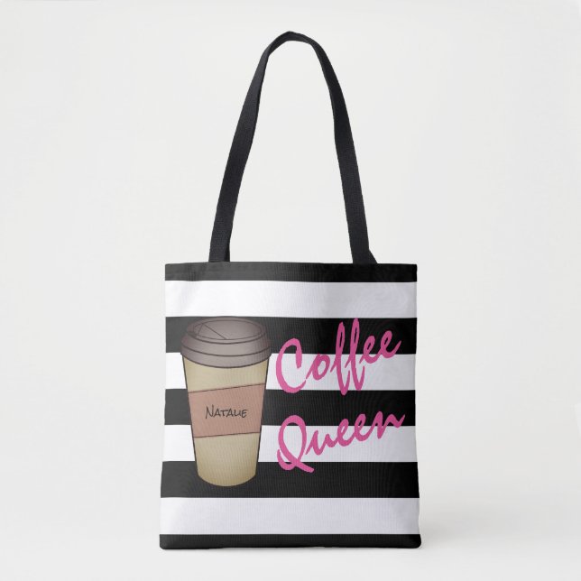 Personalized Coffee Queen Striped Tote (Front)