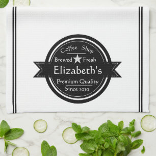 Personalized coffee shop logo kitchen towel