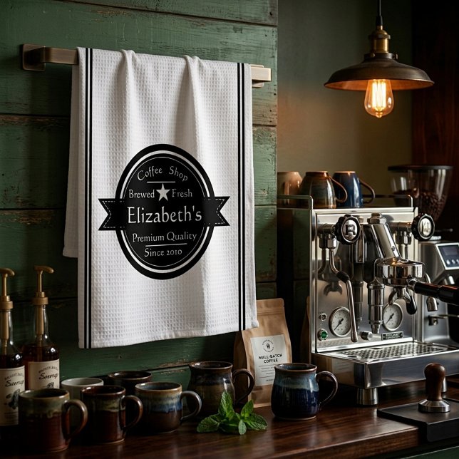 Personalized coffee shop logo  kitchen towel (Creator Uploaded)