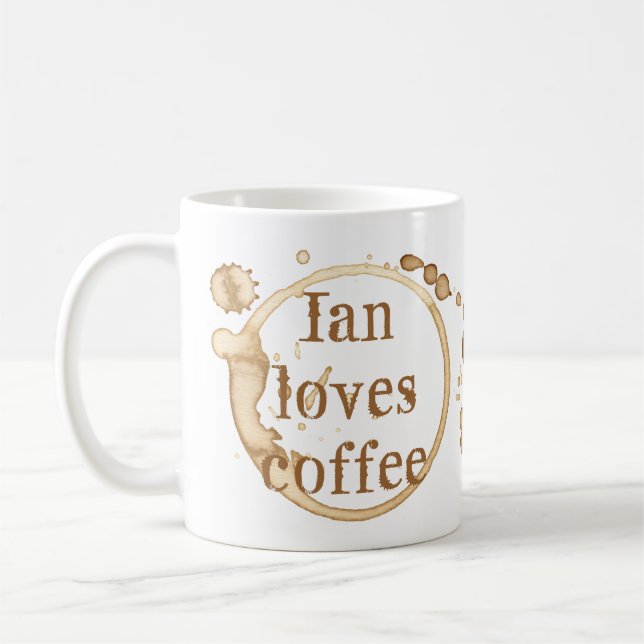 Personalized Coffee Stains Grunge Text Fun Mug (Left)