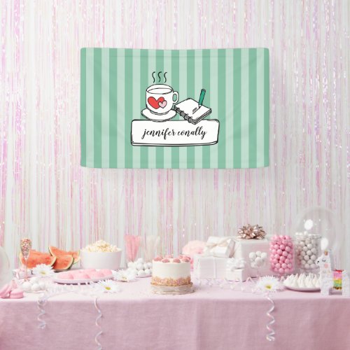 Personalized CoffeeTea  Notes Mint Green Striped Banner
