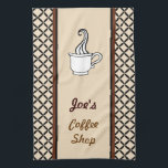 Personalized Coffee Towel<br><div class="desc">A cream and black pattern and a coffee cup give this cute coffee shop kitchen towel classic style.  Personalize this towel by changing the name,  font style,  font size,  etc... to suit your needs. The design is from original art.</div>