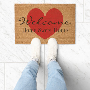 Personalized coir doormat with big red love heart fiber doormat