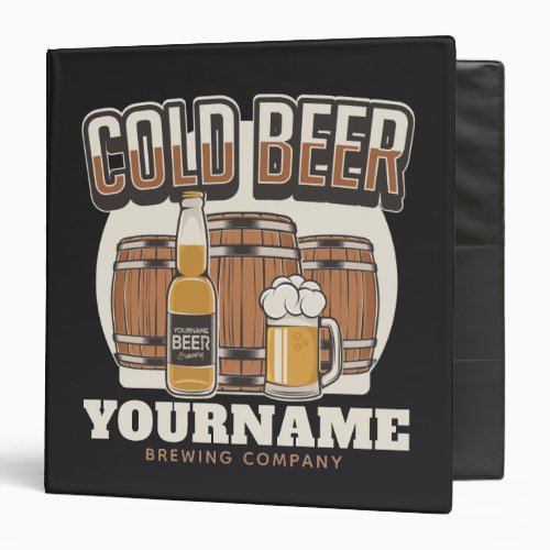 Personalized Cold Beer Oak Barrel Brewery Brewing  3 Ring Binder