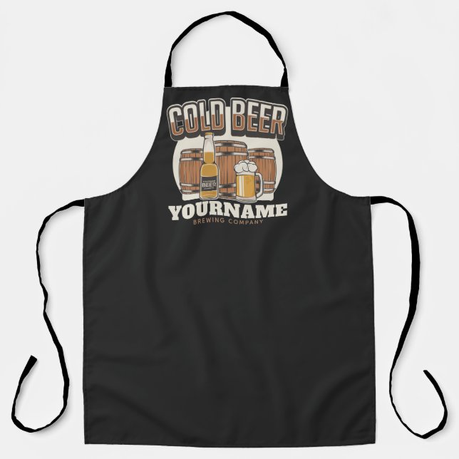 Personalized Cold Beer Oak Barrel Brewery Brewing  Apron (Front)