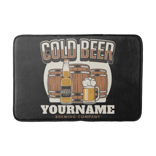 Personalized Cold Beer Oak Barrel Brewery Brewing  Bath Mat