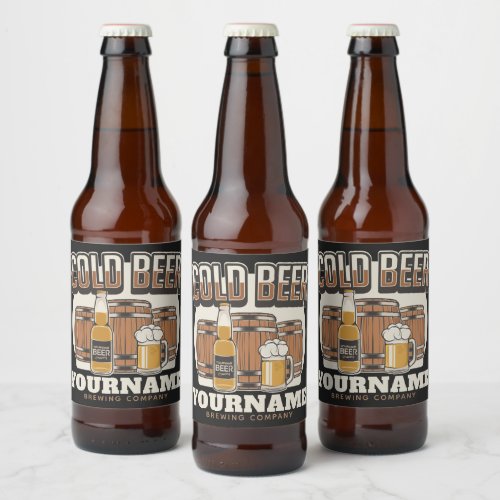 Personalized Cold Beer Oak Barrel Brewery Brewing  Beer Bottle Label