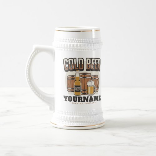 Personalized Cold Beer Oak Barrel Brewery Brewing  Beer Stein