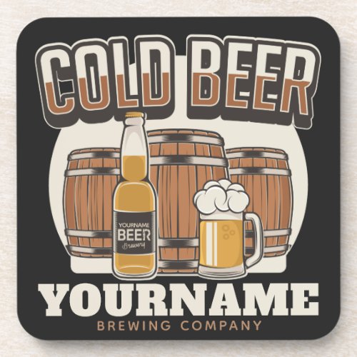 Personalized Cold Beer Oak Barrel Brewery Brewing  Beverage Coaster
