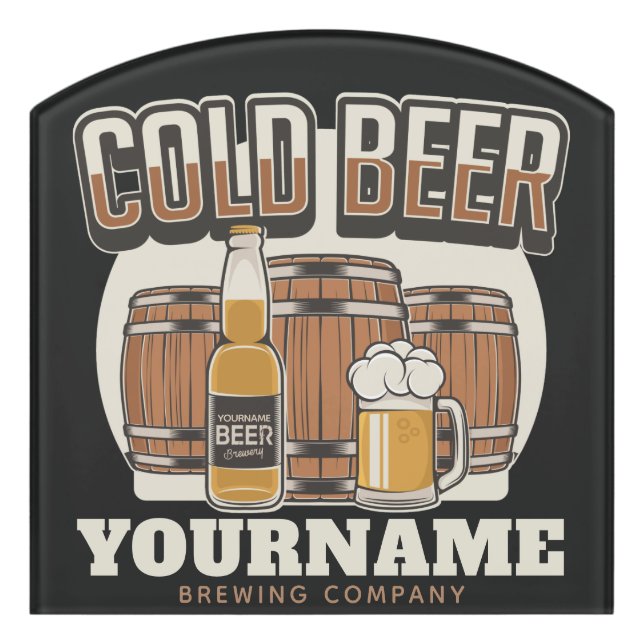 Personalized Cold Beer Oak Barrel Brewery Brewing  Door Sign (Contour Front)