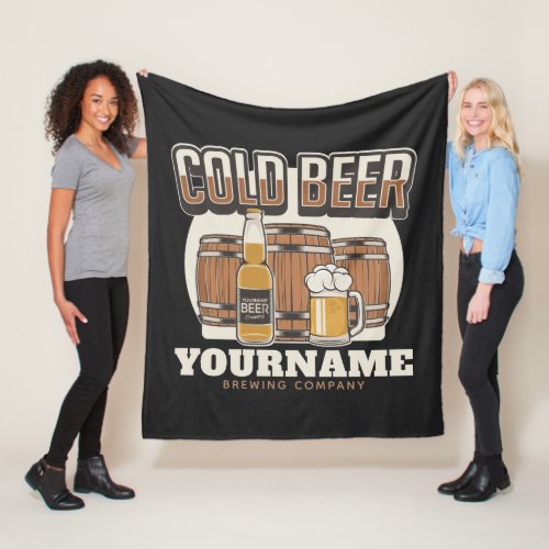 Personalized Cold Beer Oak Barrel Brewery Brewing  Fleece Blanket