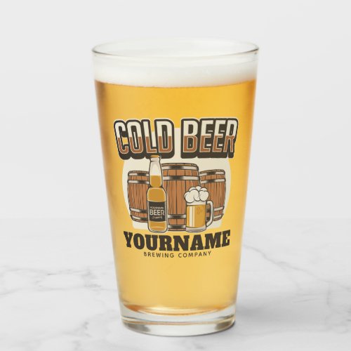 Personalized Cold Beer Oak Barrel Brewery Brewing  Glass
