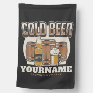 Personalized Cold Beer Oak Barrel Brewery Brewing House Flag