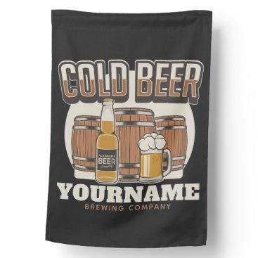 Personalized Cold Beer Oak Barrel Brewery Brewing  House Flag