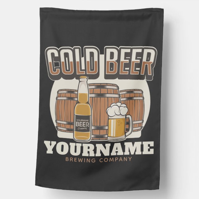 Personalized Cold Beer Oak Barrel Brewery Brewing  House Flag (Front)