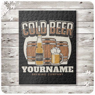 Personalized Cold Beer Oak Barrel Brewery Brewing Jigsaw Puzzle