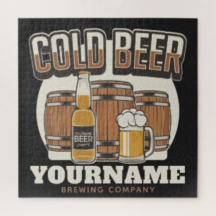 Personalized Cold Beer Oak Barrel Brewery Brewing Jigsaw Puzzle
