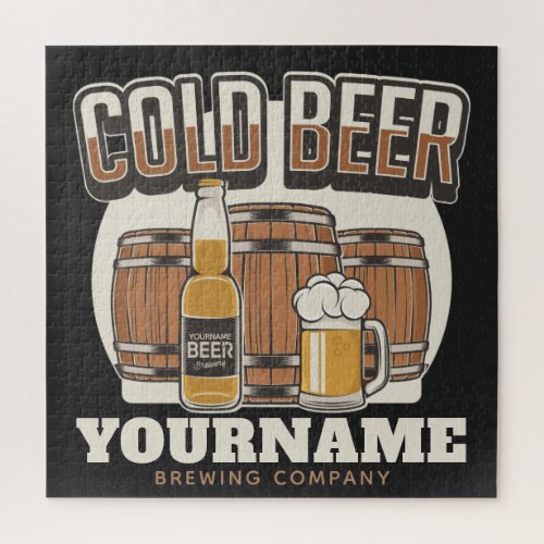 Personalized Cold Beer Oak Barrel Brewery Brewing  Jigsaw Puzzle