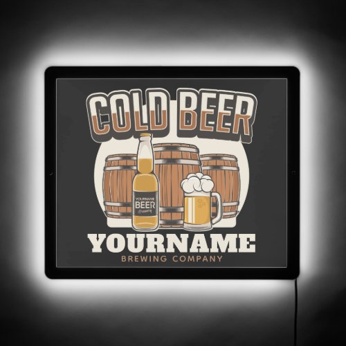 Personalized Cold Beer Oak Barrel Brewery Brewing  LED Sign