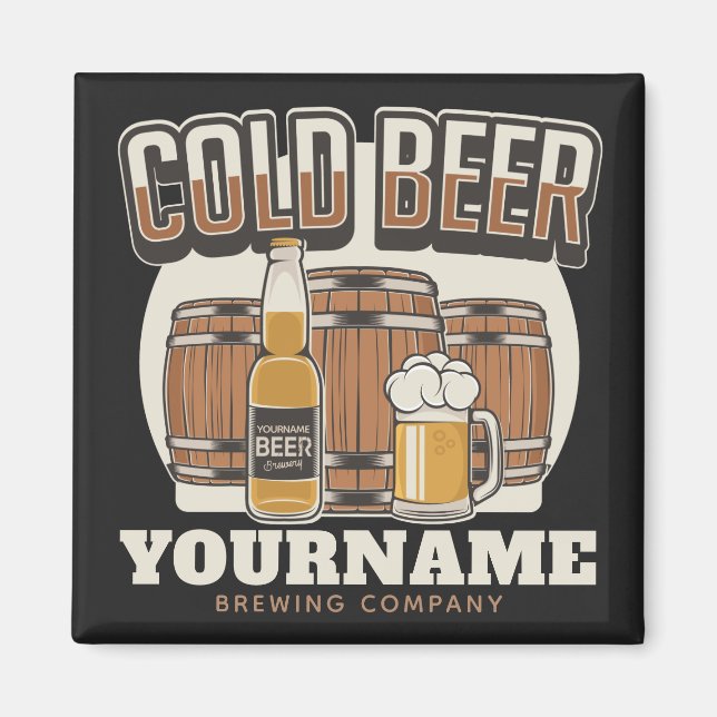 Personalized Cold Beer Oak Barrel Brewery Brewing  Magnet (Front)