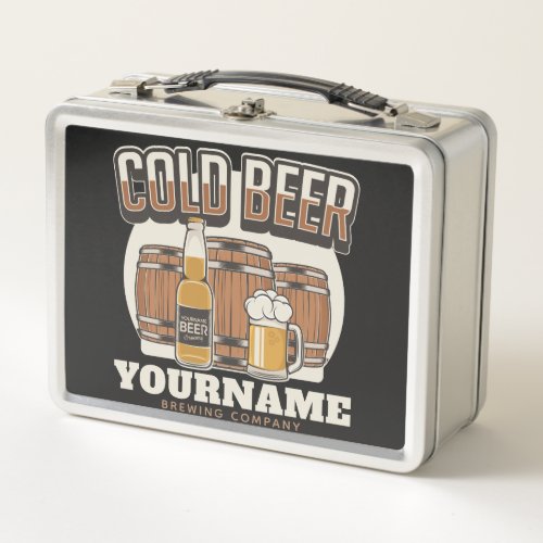 Personalized Cold Beer Oak Barrel Brewery Brewing  Metal Lunch Box