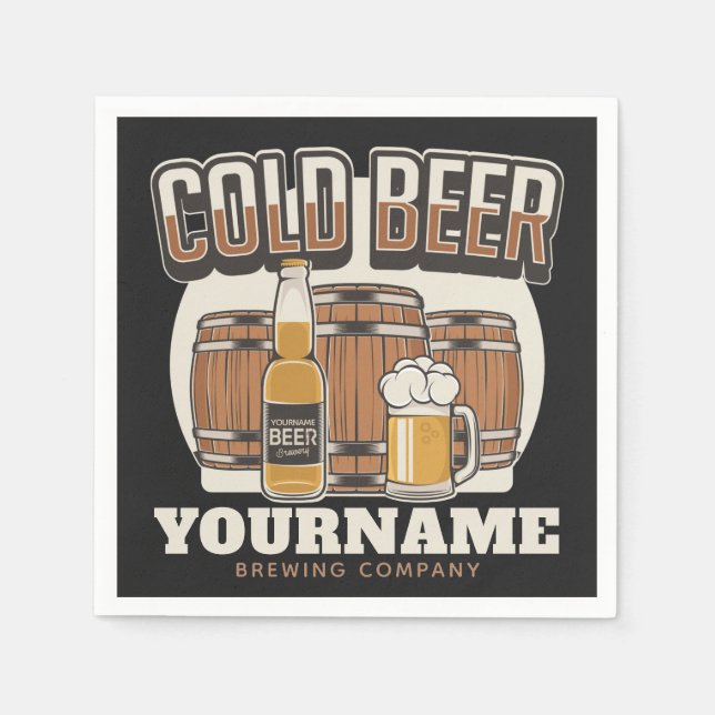 Personalized Cold Beer Oak Barrel Brewery Brewing  Napkins (Front)
