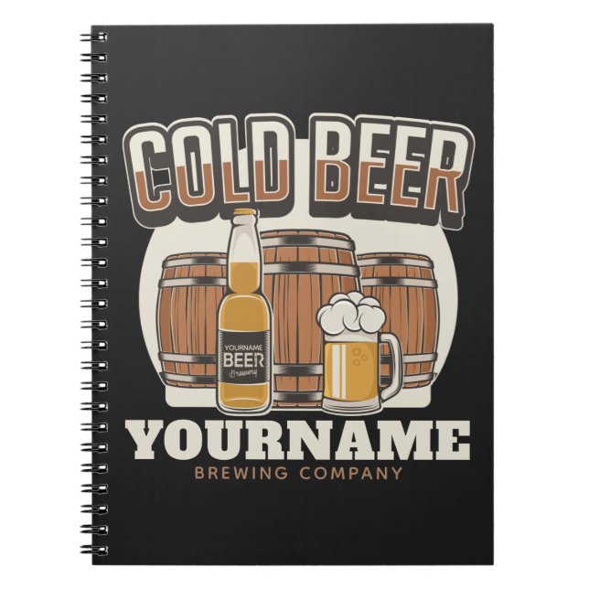 Personalized Cold Beer Oak Barrel Brewery Brewing  Notebook (Front)