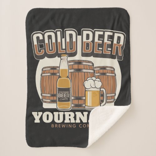 Personalized Cold Beer Oak Barrel Brewery Brewing Sherpa Blanket
