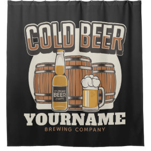 Personalized Cold Beer Oak Barrel Brewery Brewing Shower Curtain