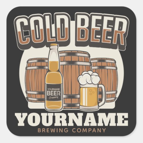 Personalized Cold Beer Oak Barrel Brewery Brewing  Square Sticker