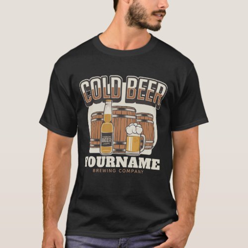 Personalized Cold Beer Oak Barrel Brewery Brewing  T_Shirt