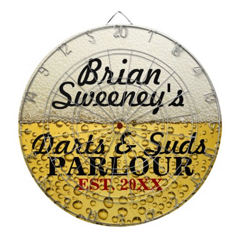 Personalized Cold Brew Dartboard With Darts - Funny custom beer bubbles and suds dartboard for your family room or game room!