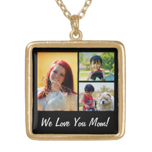 Personalized Collage 3 Photo Mother's Day Gold Plated Necklace