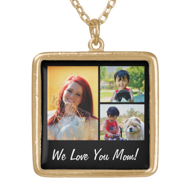 Personalized Collage 3 Photo Mother's Day Gold Plated Necklace (Front)
