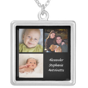 Personalized Collage 3 Photo Necklace Black w/Text
