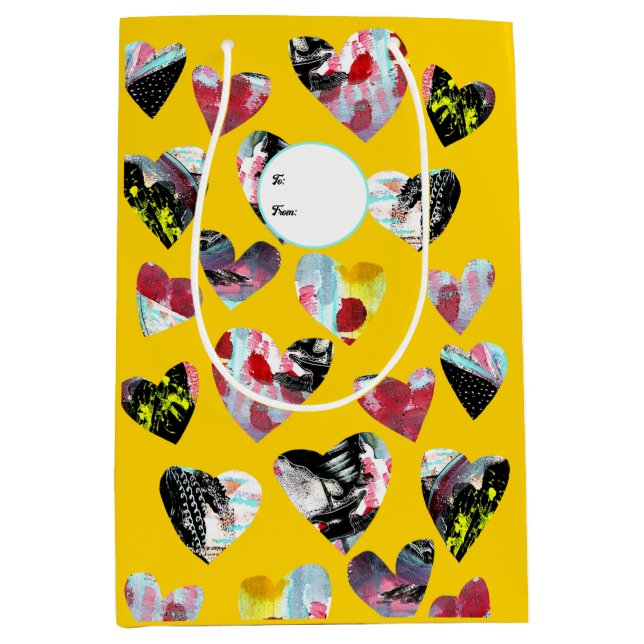 Personalized Collage Hearts Medium Gift Bag (Front)