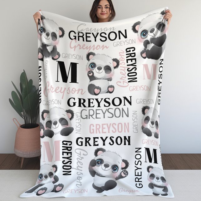 Personalized Collage Name Panda Fleece Blanket (Personalized Collage Name Panda Fleece Blanket)