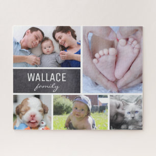 Personalized Collage photos with family name Jigsaw Puzzle