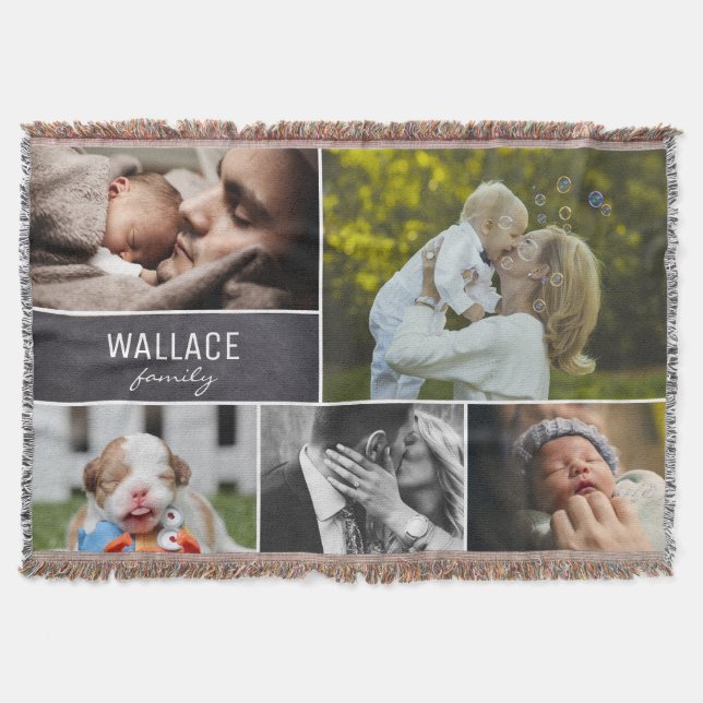 Personalized Collage photos with family name Throw Blanket (Front)