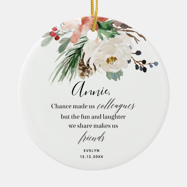 Personalized colleagues Christmas Floral Ornament (Front)