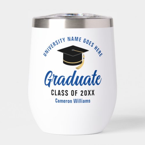 Personalized College Graduation Blue Graduate Name Thermal Wine Tumbler