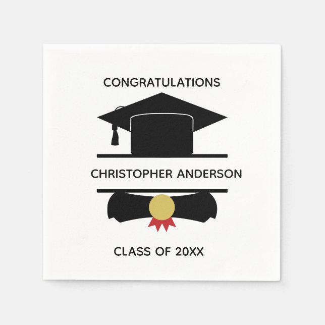 Personalized College Graduation Cap Diploma Napkins (Front)