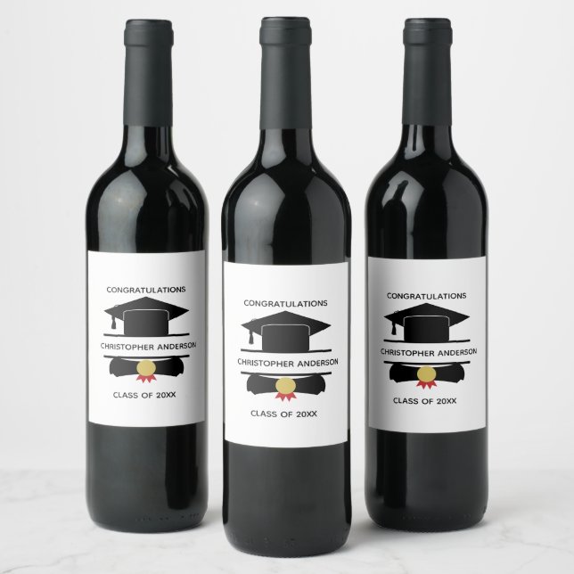 Personalized College Graduation Cap Diploma  Wine Label (Bottles)