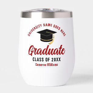 Personalized College Graduation Red Graduate Name Thermal Wine Tumbler