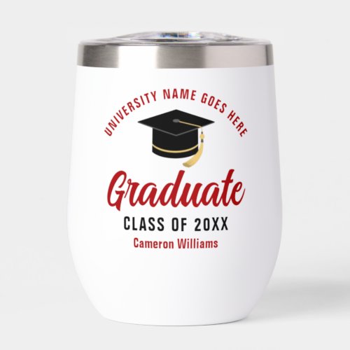 Personalized College Graduation Red Graduate Name Thermal Wine Tumbler