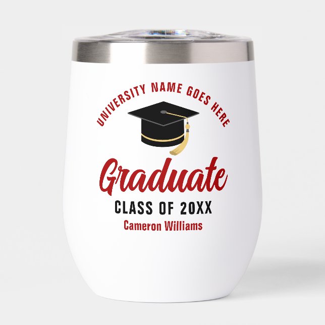Personalized College Graduation Red Graduate Name Thermal Wine Tumbler (Front)