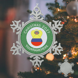 Personalized Colombia Abuela Angel Christmas Flag Snowflake Pewter Christmas Ornament